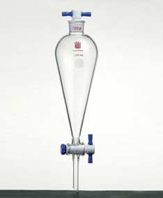 F479250,分液漏斗,上磨口:19/22四氟口塞,4mm四氟节门塞,250mL