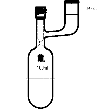 F761108,溶剂储存瓶,具内磨口,14/20,100ml,8mm高真空阀,管外径*长度40mm*140mm