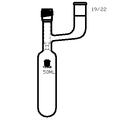 F761950,溶剂储存瓶，具内磨口,19/22,50ml,4mm高真空阀,管外径*长度28mm*140mm